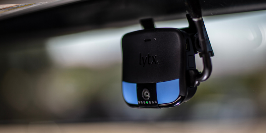 Lytx dash cam in a windshield